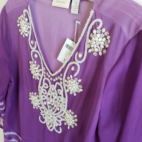 NWT Chico's Purple Beaded Tunic - Picture 4 of 9